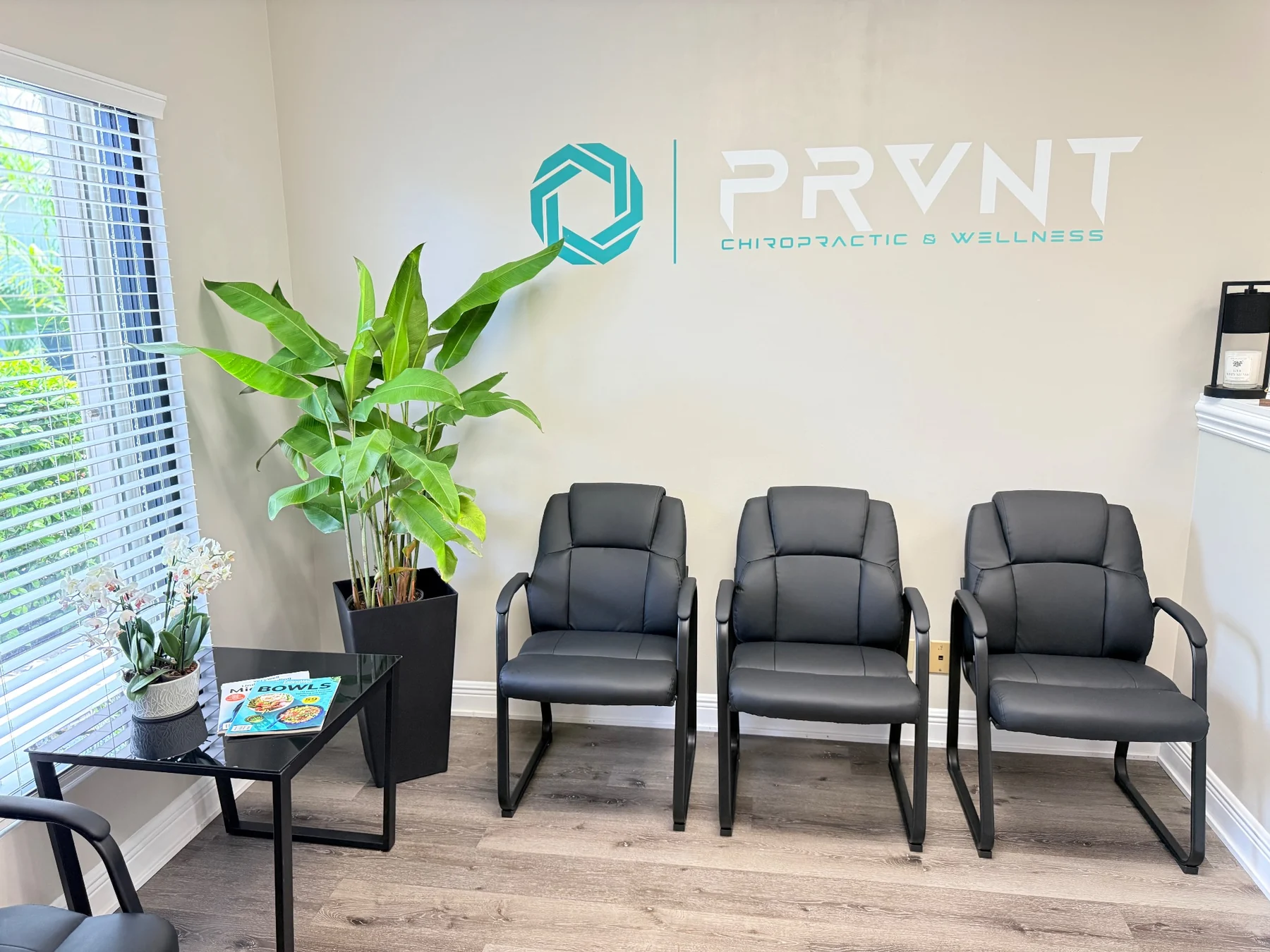 PRVNT Chiropractic & Wellness waiting area in Royal Palm Beach.